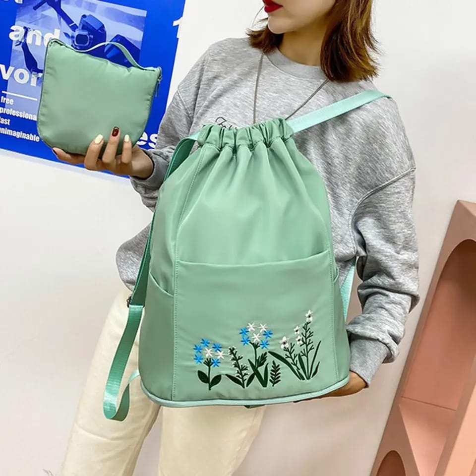 Waterproof Drawstring Backpack Folding Soft Multifunction Portable Fashion Women Travel Shopping Handbag