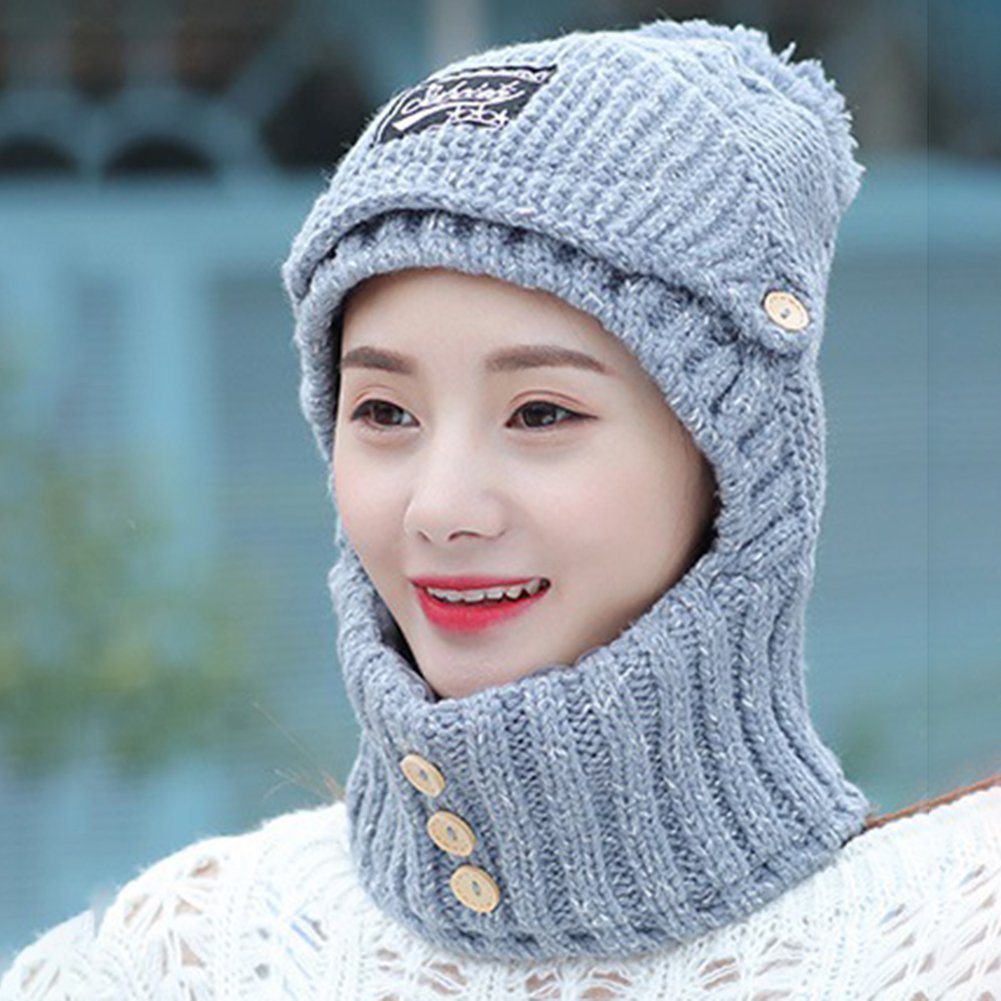 Winter Caps, 3 In 1 Cold Protection Knitted Hat Winter Warm Beanies with Mouth Mask, Sweet Wool Cap Winter Face Hat