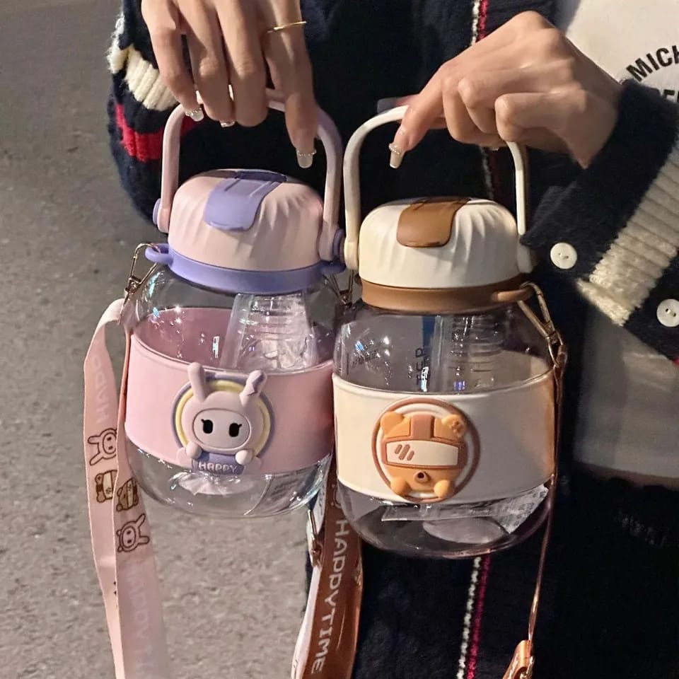 Moe Rabbit Cartoon Water Bottle with Straw Large Capacity Fashion Sports Water Bottle Students Cute Drinking Plastic Cups