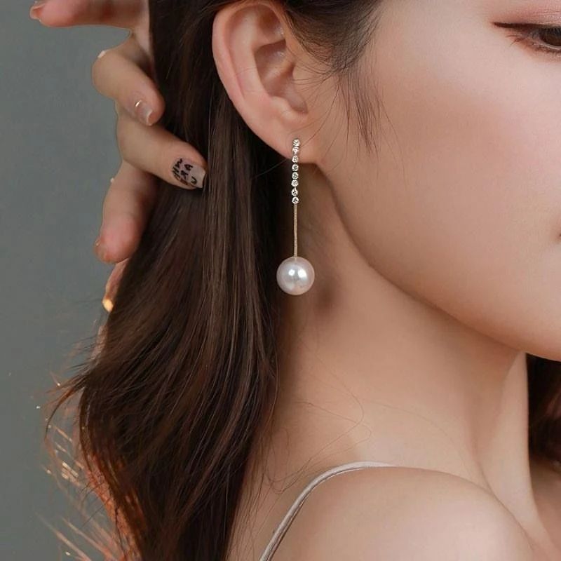 Pearl Tassel Girls Earrings High-end Fashion Simple Design Atmosphere Light Luxury Earring (Pair)