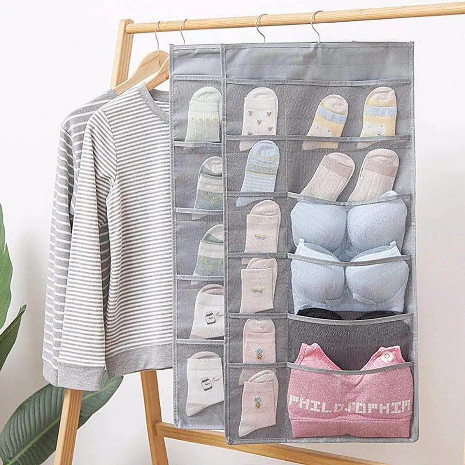 Wardrobe Undergarments Hanging Organizer Closet Hanging Organizer with Mesh Pockets & Rotating Metal Hanger