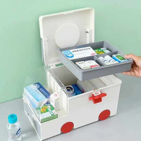 Cute First Aid Medicine Box Organizer Home Multilayer Medicine Pills Organizer Storage Box Large Capacity Ambulance Medical Rack