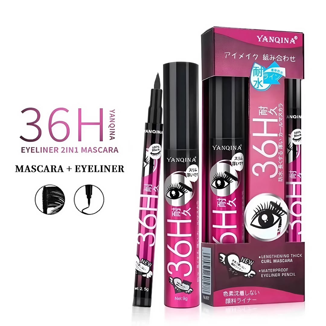 Yanqina - 36H Professional Black Mascara & Eye Liner Set