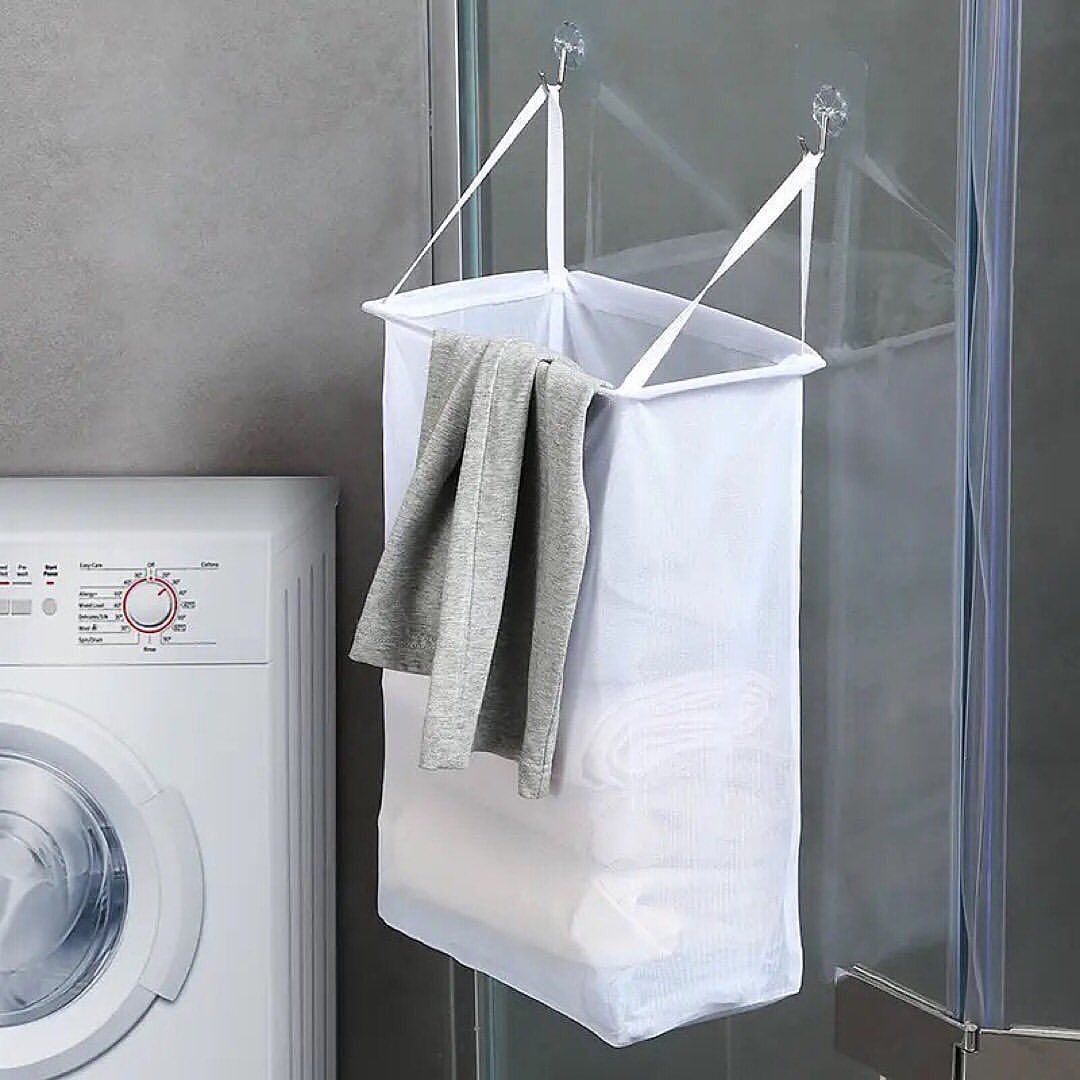 Hanging Net Bag With Sticker Wall-Mounted Laundry Basket Dirty Clothes Storage Basket Bathroom Organizer Mesh Bag Laundry Hamper