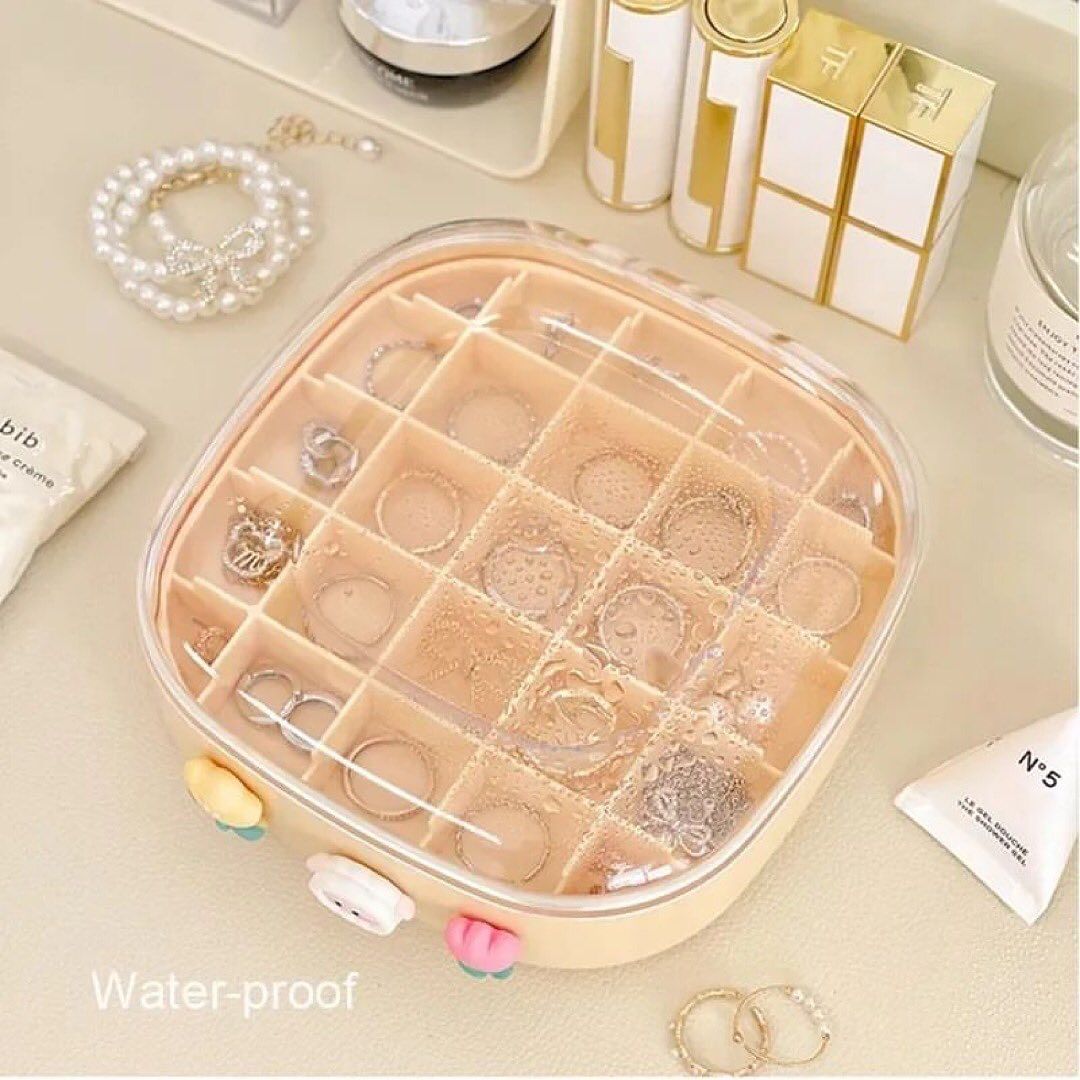 Jewelry Organizer Boxes Cute Double Layer Grid Jewelry Box Plastic Portable Earrings Ring Necklace box