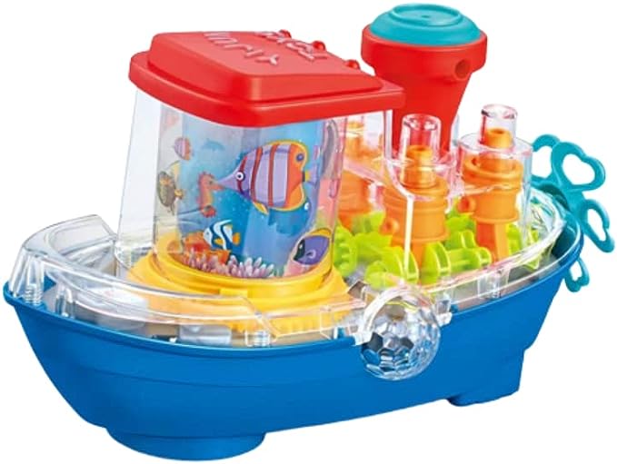 Underwater World Electric Rotating Cruise Ship Transparent Gear Boat with Universal Wheel Music Light Toys For Childrens Gifts