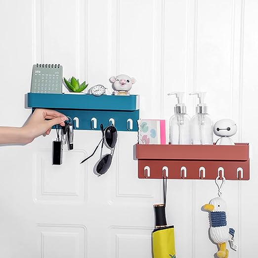 Punching-Free Corner Toilet Storage Rack Shower Plastic Corner Adhesive Bathroom Wall Mounted Storage Rack with Hooks Dropship