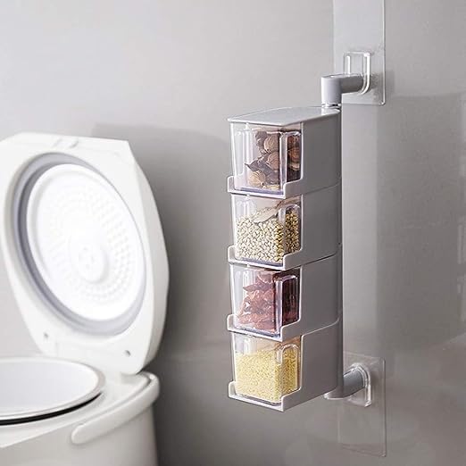 4 Layer Wall Mounted Kitchen Spice Rack Wall Mounted Condiment Storage Case Kitchen Rotating Spice Jar Container