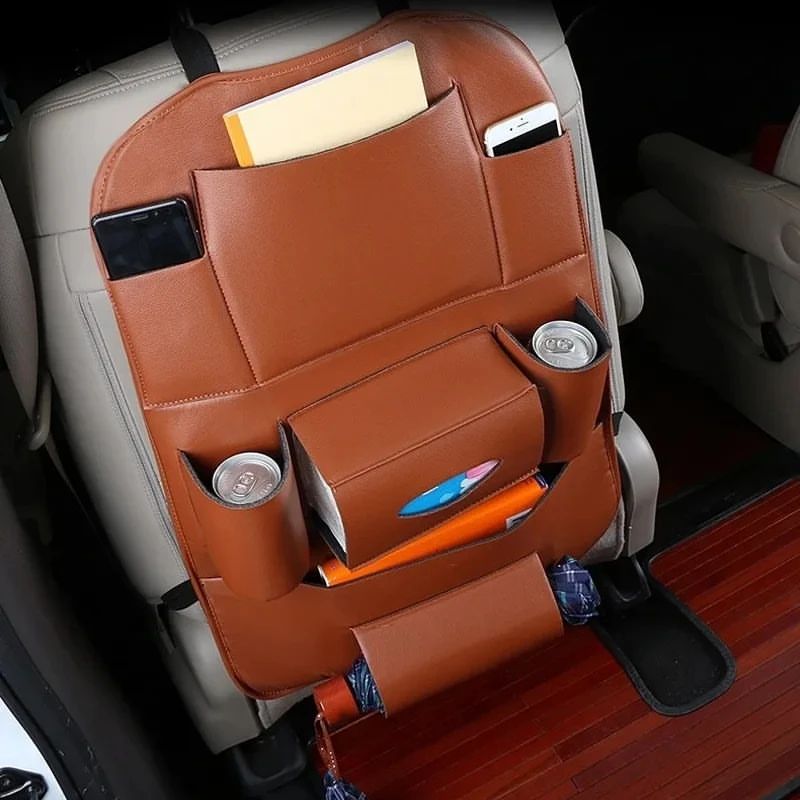 Multi-functional PU Leather Car Back Seat Storage Bag Multi Pocket Phone Cup Holder Organizer