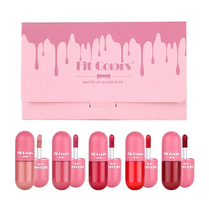 5pcs/set Fit Colors Mini Capsule Lipstick Set Mini Lipsticks Waterproof Matte Lipgloss Shining Lip Glaze Set