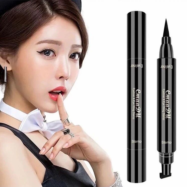 2 in 1 Winged Stamp Liquid Eyeliner Pen Waterproof Fast Dry Black Eye Liner Pencil With Eyeliner Cosmetic Double-ended Eyeliner