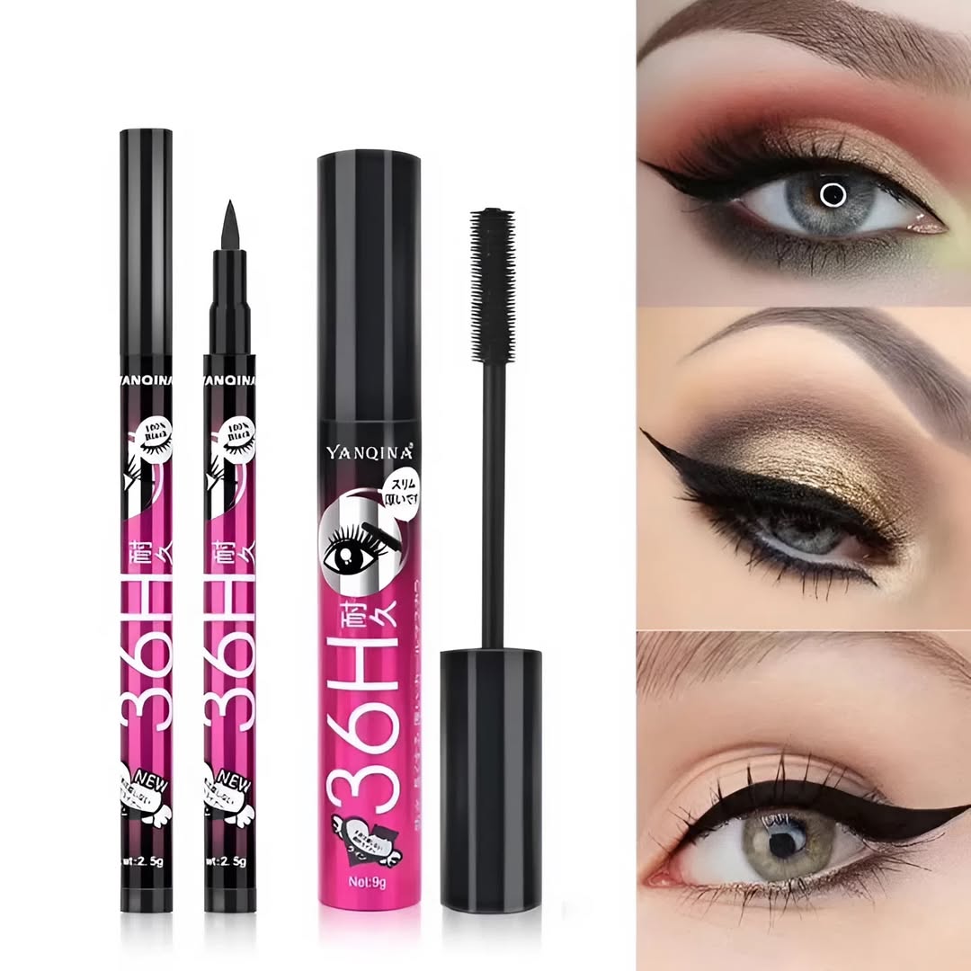 Yanqina - 36H Professional Black Mascara & Eye Liner Set
