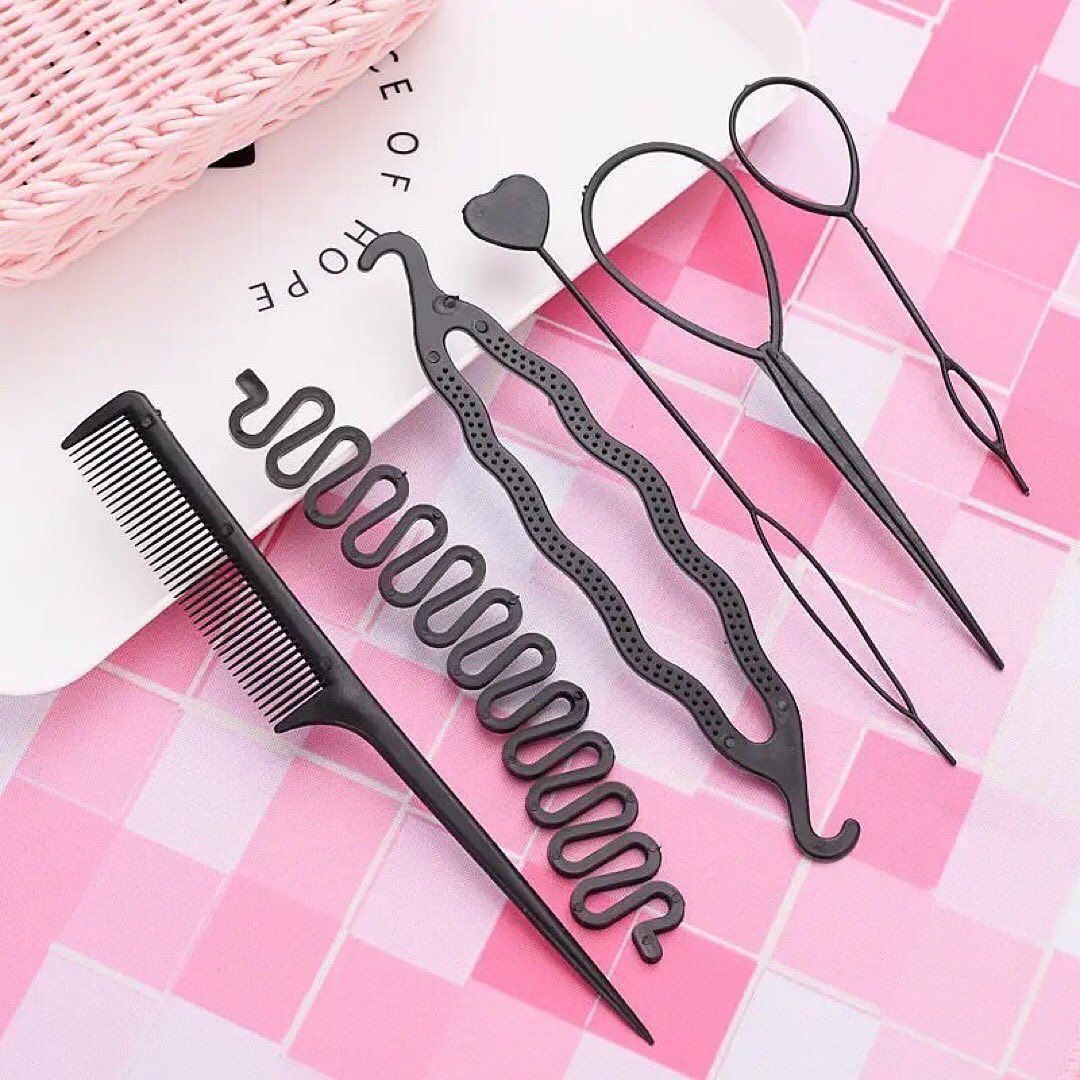 6pcs/set Hairstyle Braiding Tools Pull-through Hair Needle Hair Disk Hair Comb Hair Styling Tools Braid Hair Accessories