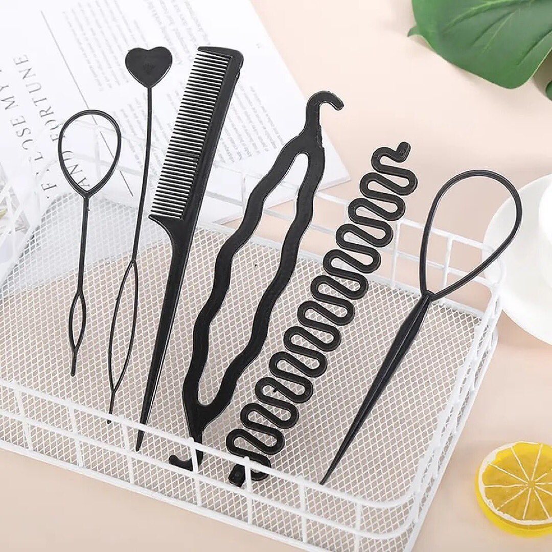 6pcs/set Hairstyle Braiding Tools Pull-through Hair Needle Hair Disk Hair Comb Hair Styling Tools Braid Hair Accessories