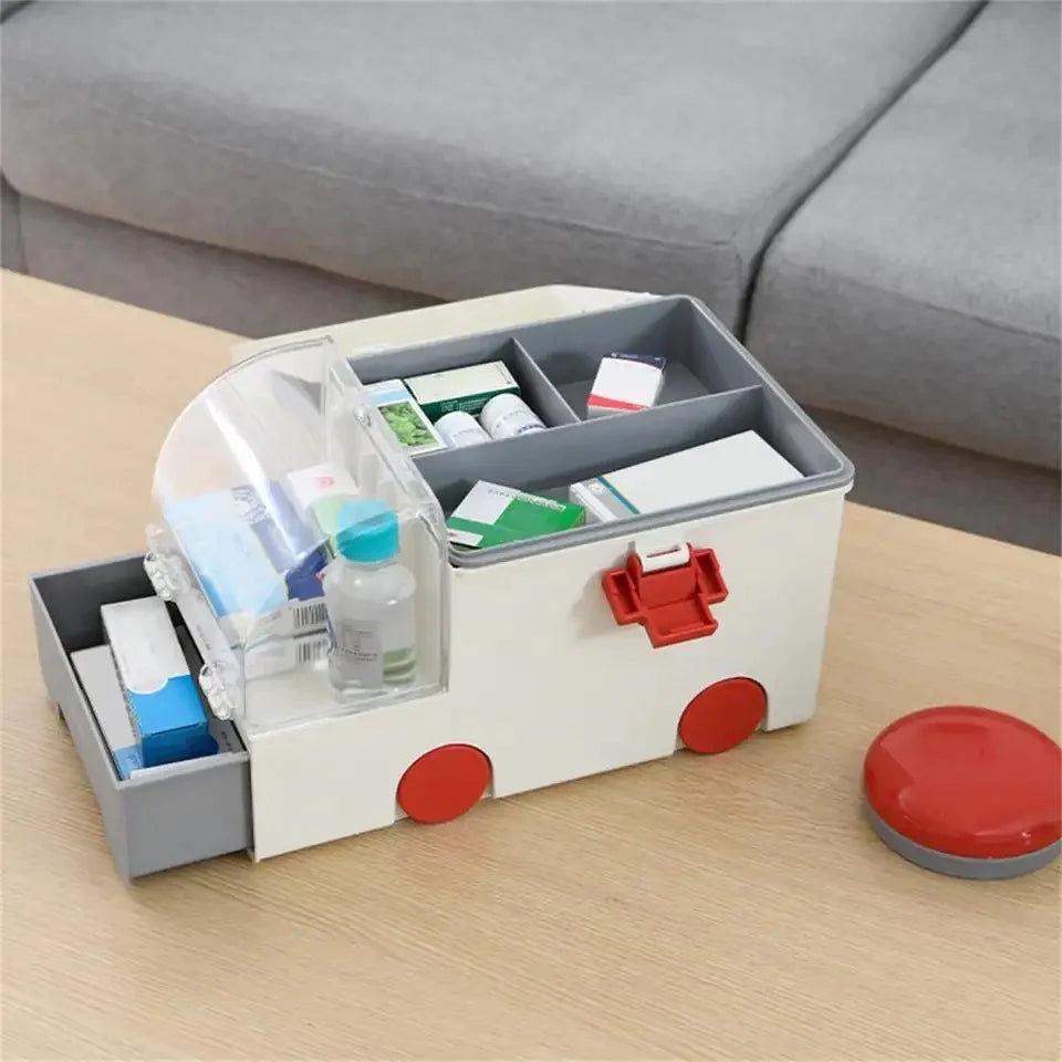 Cute First Aid Medicine Box Organizer Home Multilayer Medicine Pills Organizer Storage Box Large Capacity Ambulance Medical Rack