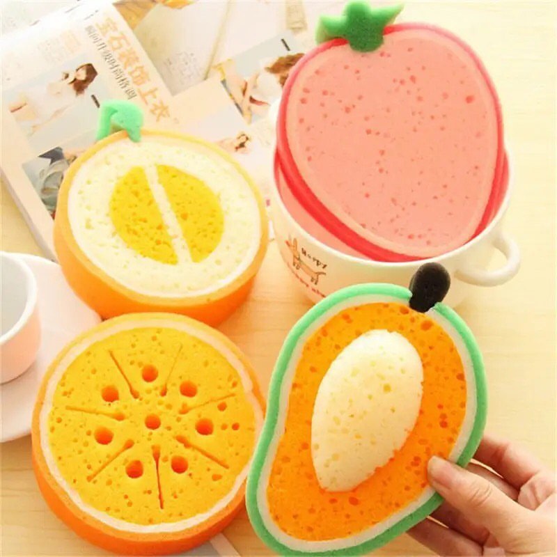 Creative Cleaning Sponge Fruit Shape Washing Dishes Sponge Thickened Dishwashing Wipe Household Kitchen Accessories