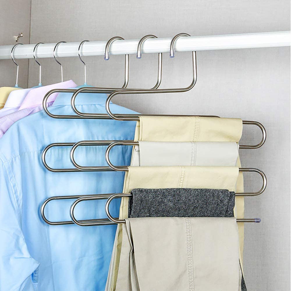 5 Layer Stainless Steel Hanger Multi Layers Pants Hangers Multi-purpose Clothes Hanger