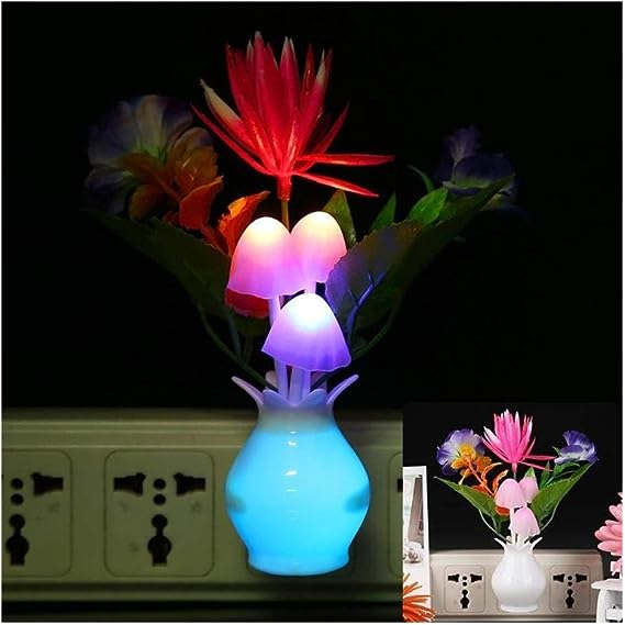 Rose Flower Mushroom Colorful LED Night Light Romantic Decor Atmosphere Lamp Light Sensor Energy Saving Socket Lamp US/EU Plug