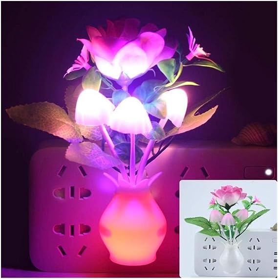 Rose Flower Mushroom Colorful LED Night Light Romantic Decor Atmosphere Lamp Light Sensor Energy Saving Socket Lamp US/EU Plug