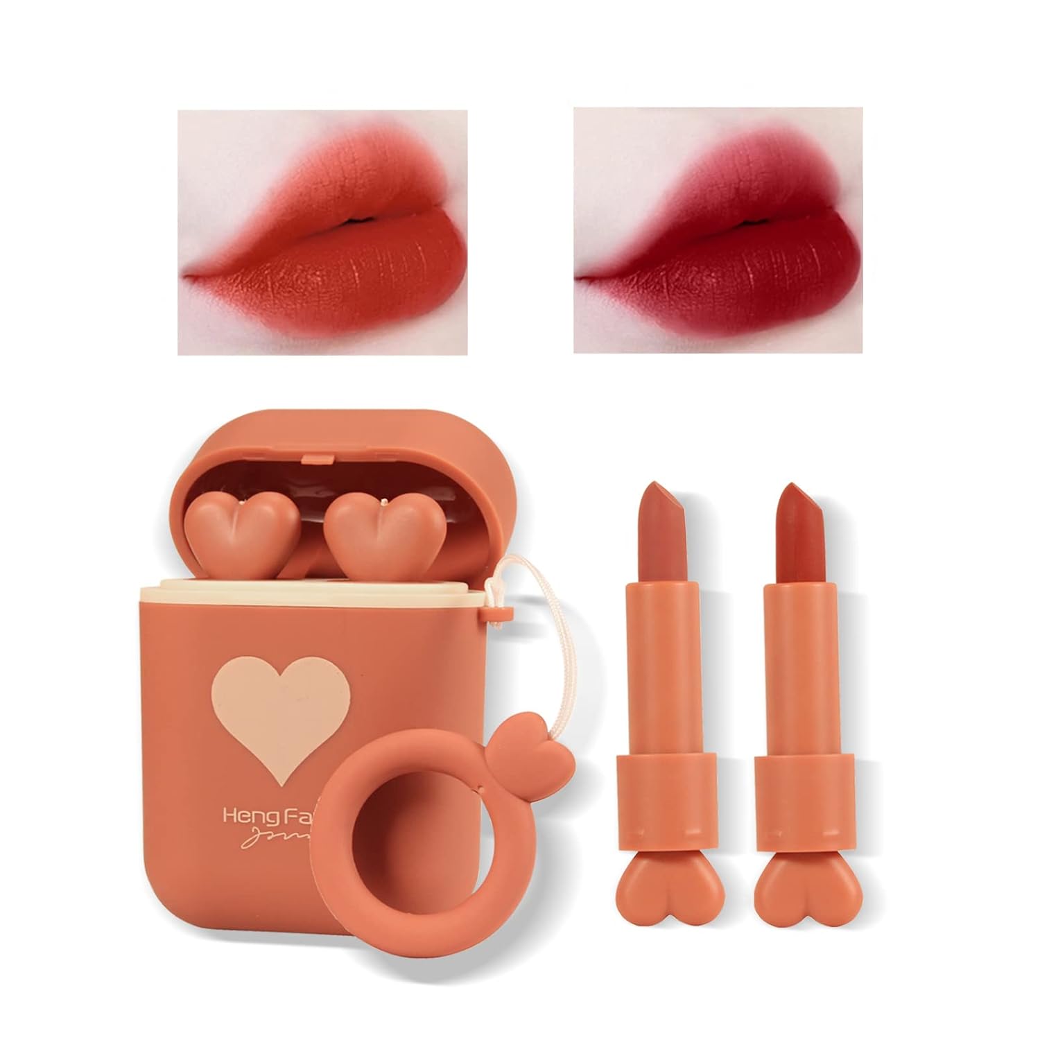 2pcs/set Cute Airpods Lipsticks Smooth Matte Texture Lipstick Long-lasting Double Tube Exquisite Lipsticks