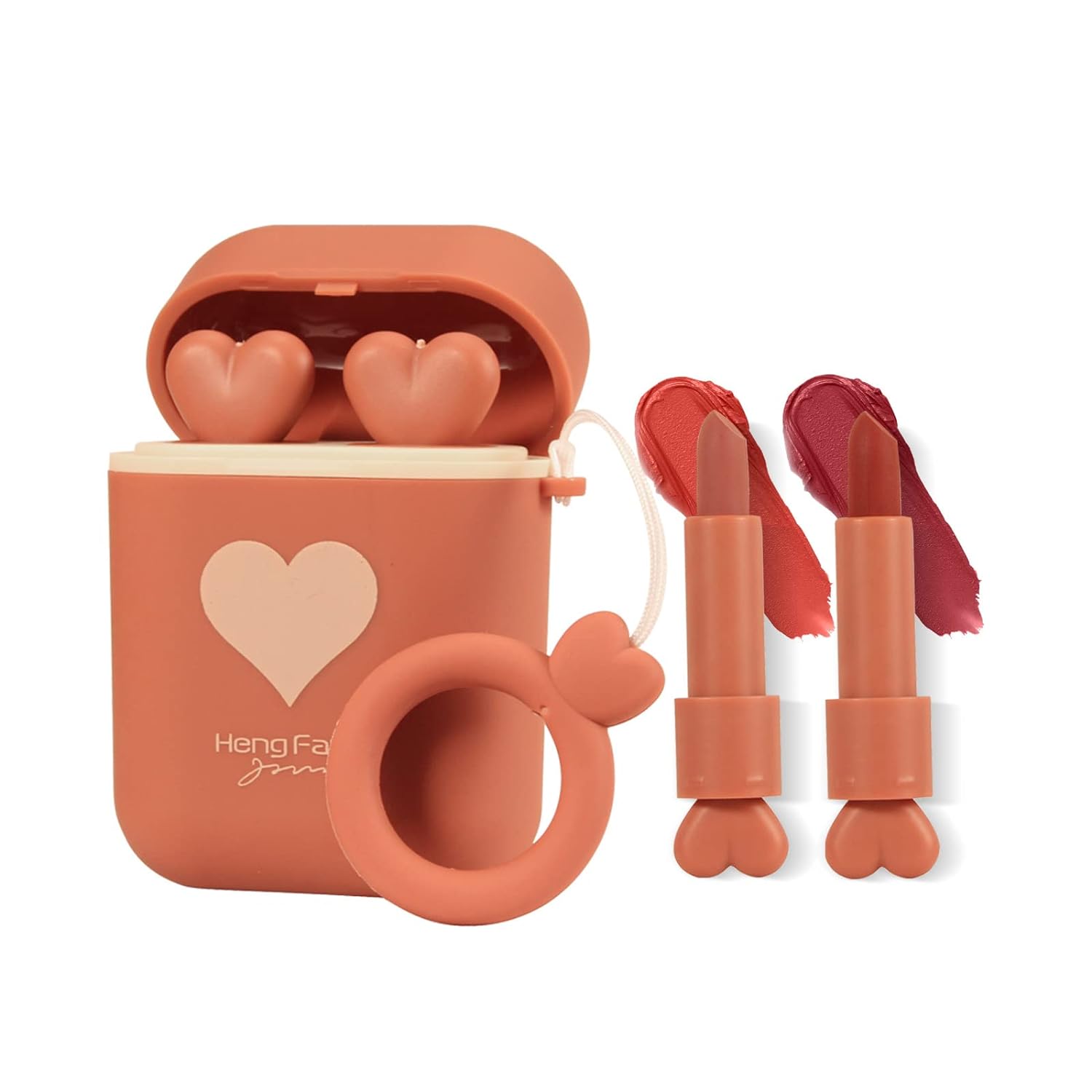 2pcs/set Cute Airpods Lipsticks Smooth Matte Texture Lipstick Long-lasting Double Tube Exquisite Lipsticks