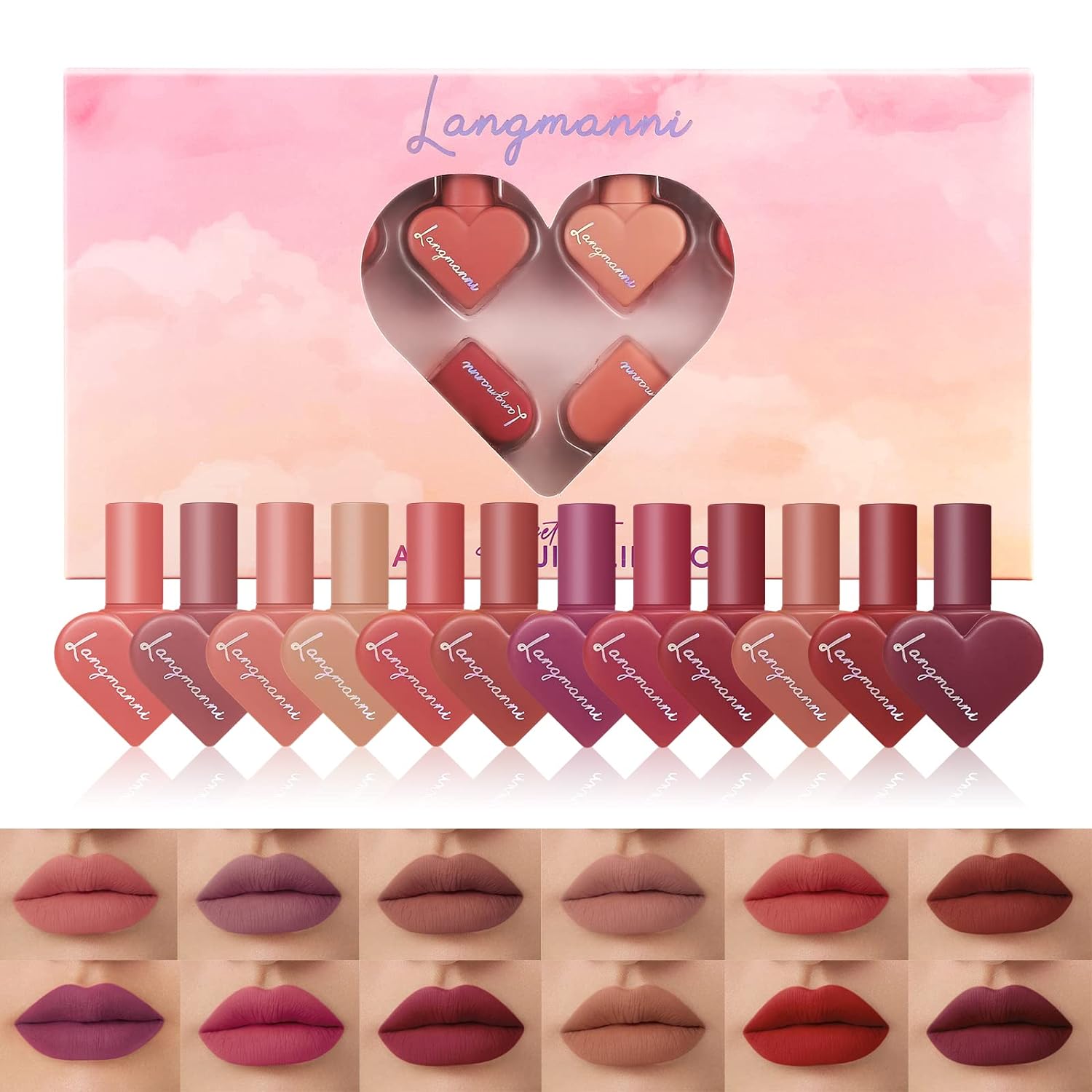 Heart Shape Matte Velvet Liquid Lipstick Fashion Easy To Color Lip Gloss Waterproof