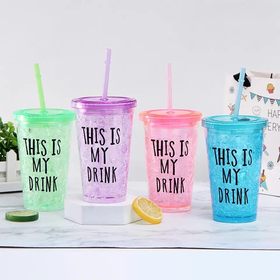 Fashion Water Bottle Practical Water Cup Double Layer with Lid Lovely Sweet Straw Bottle