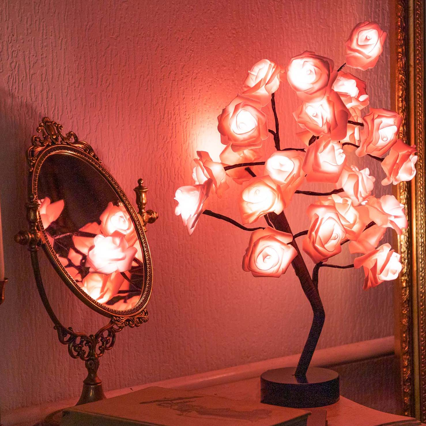 LED Table Lamp Adjustable Rose Flower Desk Light Artificial Tree Home Decoration The Rose Tree Lamp