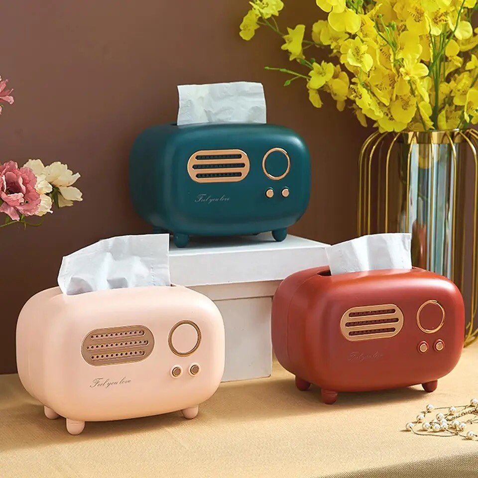 Retro Radio Model Tissue Box Desktop Paper Holder Vintage Dispenser Storage Napkin Case Organizer Ornament Craft Multi-function