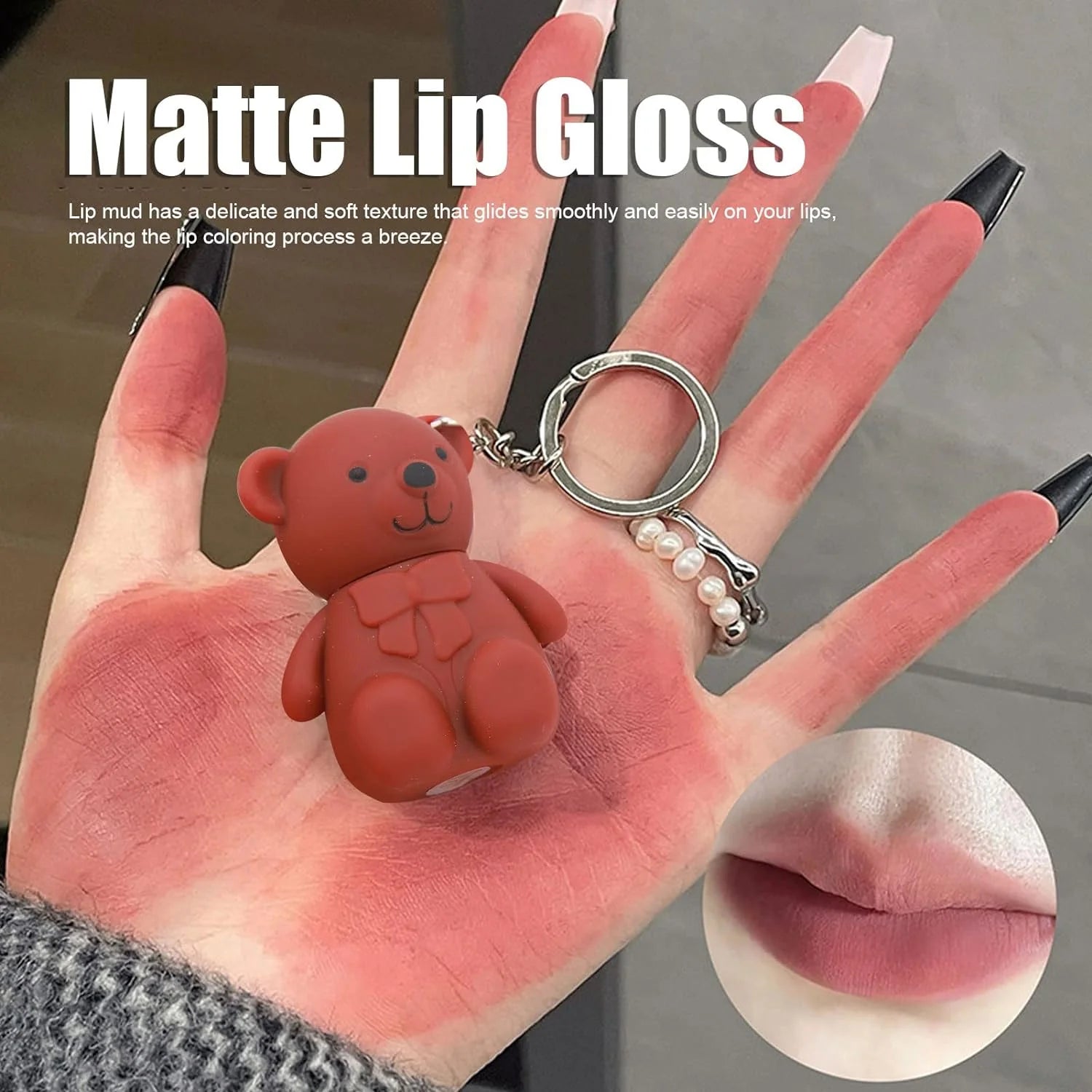 Korean 6pcs Bear Keychain Matte Lipgloss