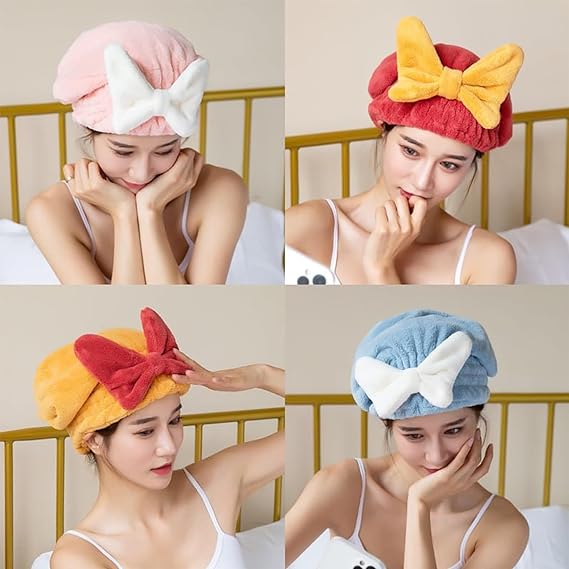 Microfibre Bowknot Wrap Towel Quick Hair Drying Bath Towels Spa Bowknot Wrap Towel Hat Cap