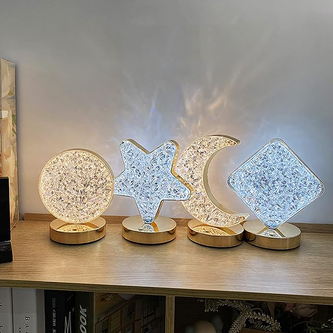 3D Acrylic Crystal Table Light, USB LED Star Moon Night Lights, LED Night Lights, Table Lamp, Bedside Table Decoration Room Lamps, Decorative Table