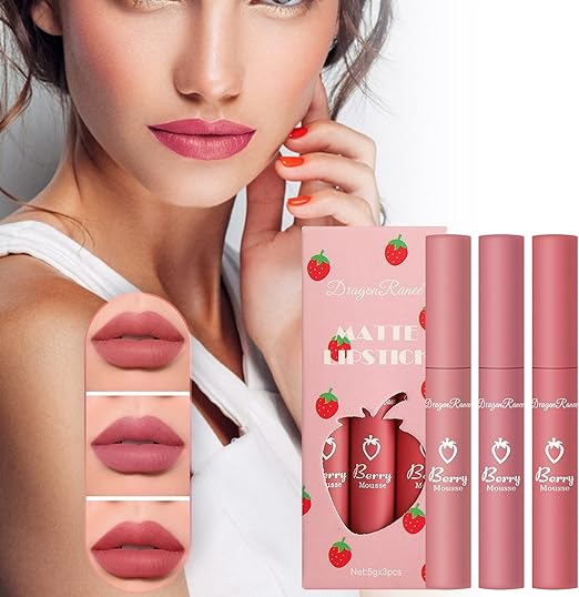 3pcs/set Sweet Liquid Lipstick Set Matte Velvet Lip Glaze Waterproof Long Lasting Lipgloss