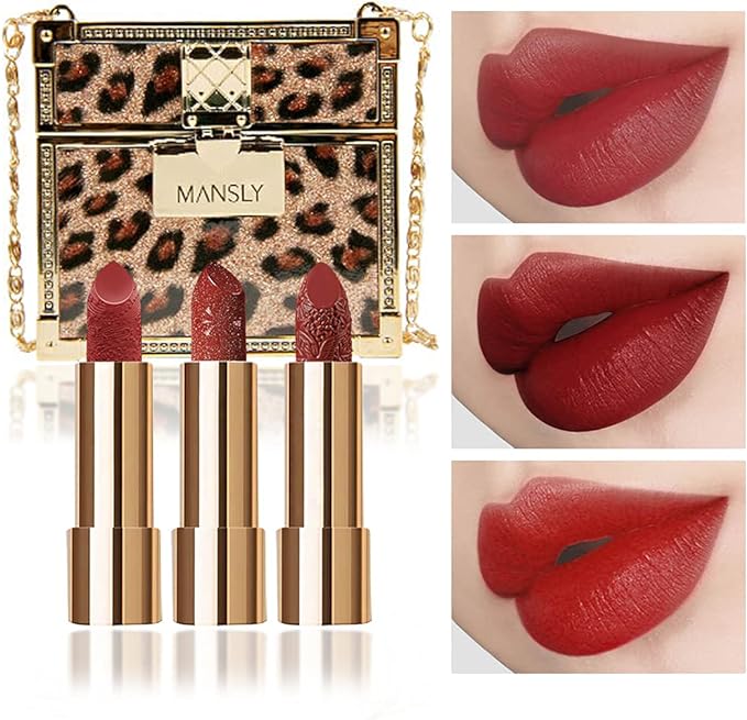 Luxury Bag with 3pcs Matte Moisturizing Velvet Glitter Lipstick