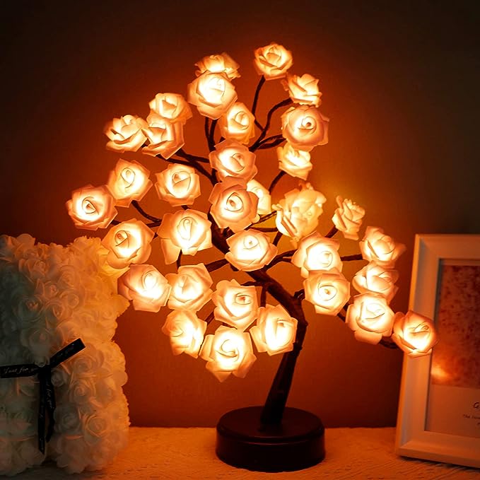 LED Table Lamp Adjustable Rose Flower Desk Light Artificial Tree Home Decoration The Rose Tree Lamp