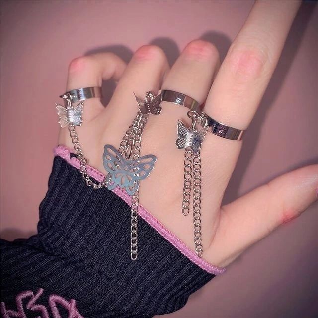 3 Pcs New Butterfly Chain Ring Set