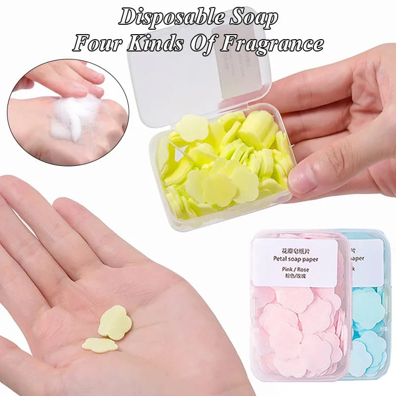 100pcs Scented Flower Paper Soap Box Portable and Dissolvable Soap Paper Sheets for Hand Washing and Cleaning