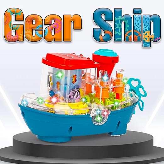 Underwater World Electric Rotating Cruise Ship Transparent Gear Boat with Universal Wheel Music Light Toys For Childrens Gifts