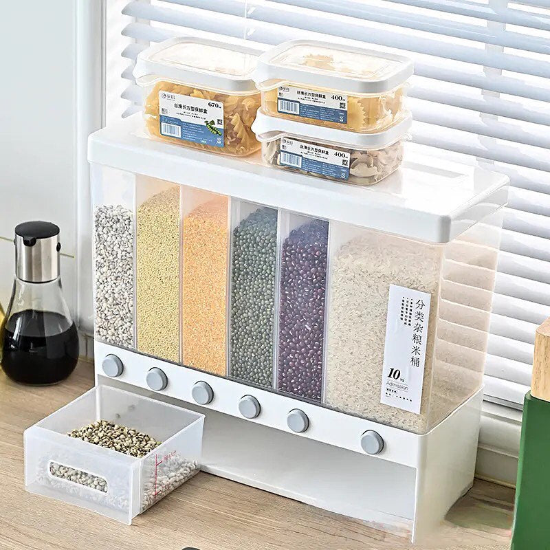 10Kg Home Cereals Dispenser Wall Mounted Sealed Rice Storage Box Grain Dry Food Tank Kitchen Moisture Proof Storage Jar Organizer