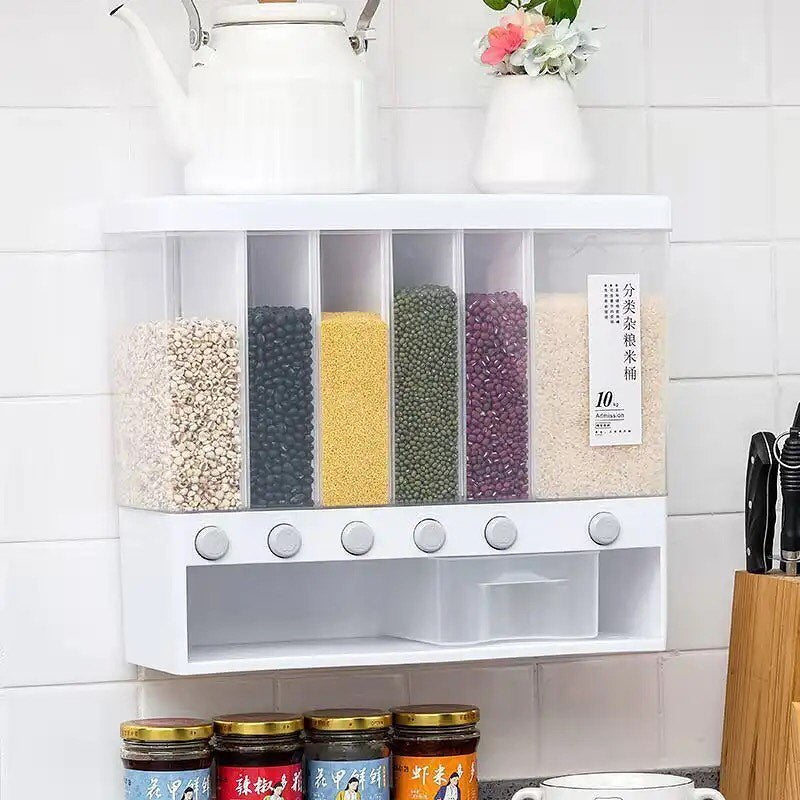 10Kg Home Cereals Dispenser Wall Mounted Sealed Rice Storage Box Grain Dry Food Tank Kitchen Moisture Proof Storage Jar Organizer