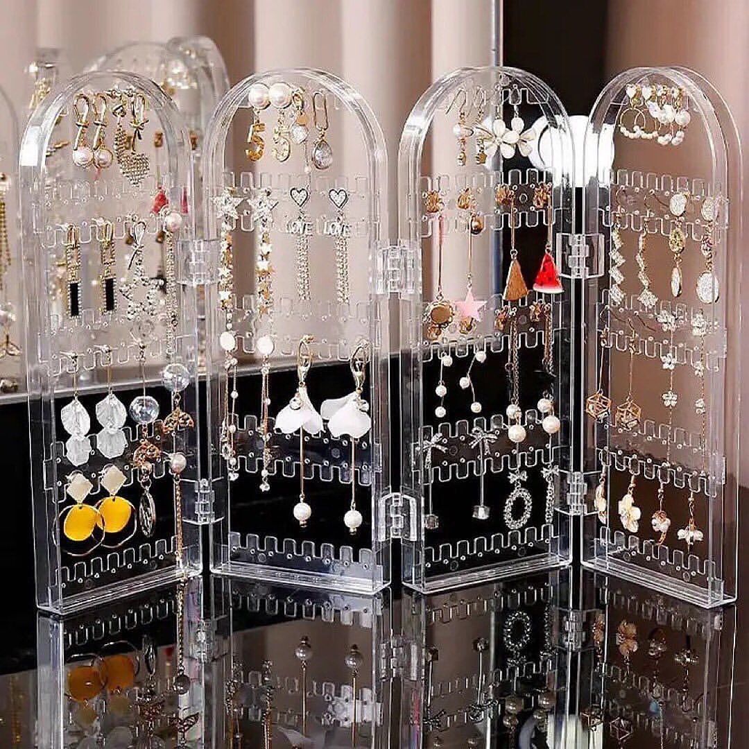 4 Layers Earrings Storage Box Display Hanging Necklace Cases Accessory Foldable Large Capacity Transparent Jewelry Organizer