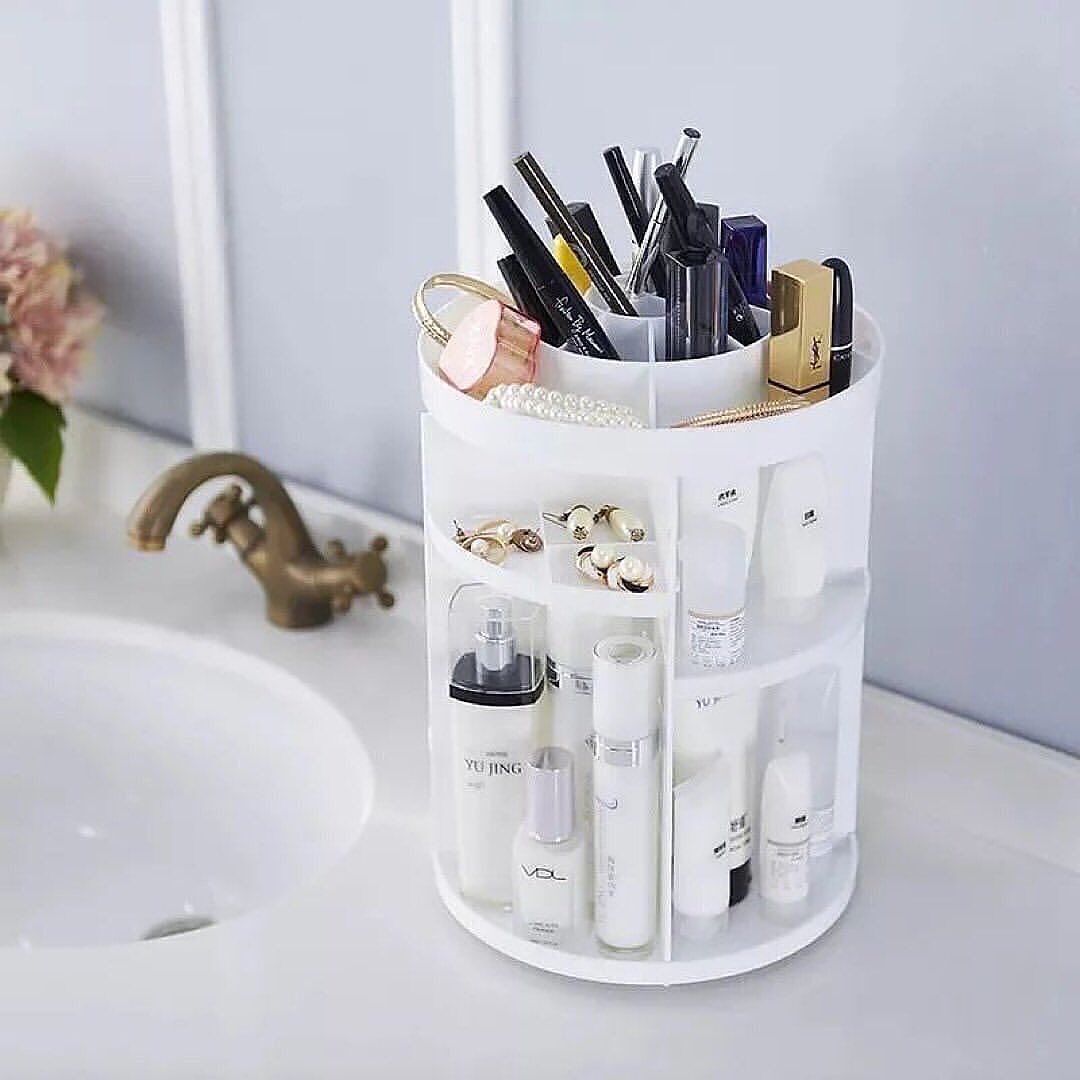 360 Degree Rotating Makeup Organizer Storage Desktop Jewellry Finishing Large Capacity Plastic Drawer Cosmetic Organizer