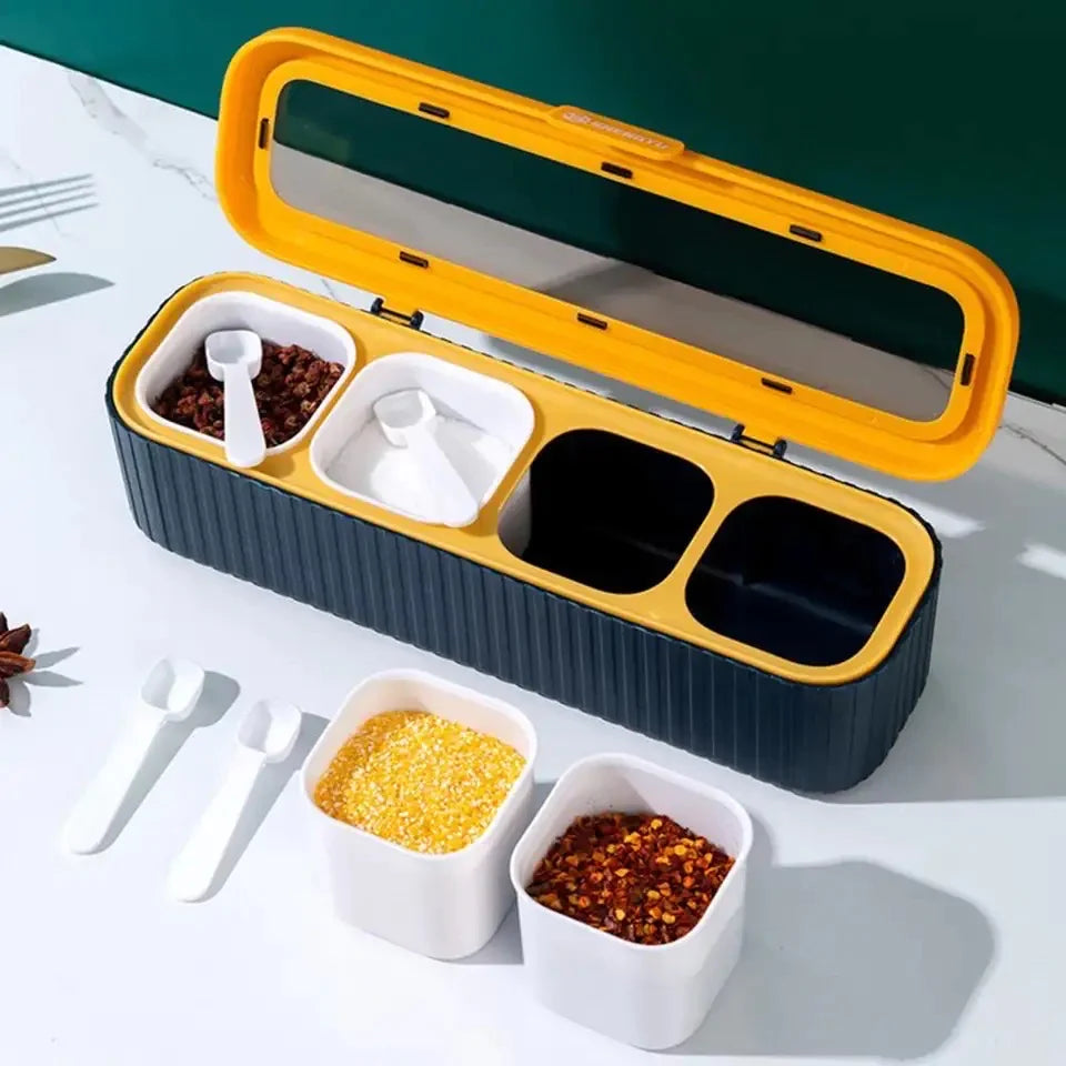 Seasoning Box Condiments Container Good Sealing Large Capacity Moisture Proof Transparent Lid 4 Grids