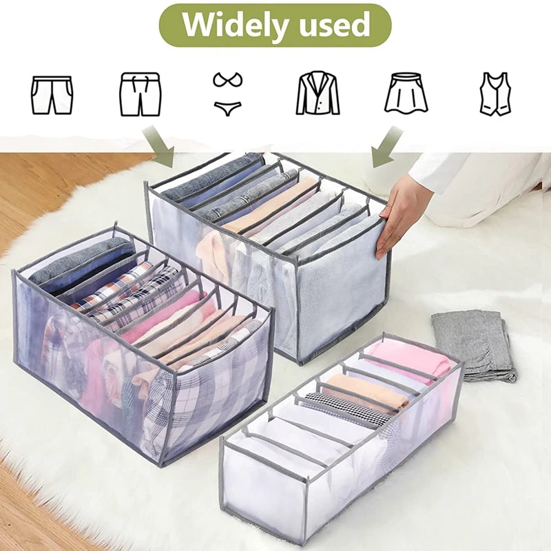 Transparent 6 Grid Wardrobe Jeans Organizer,Multipurpose Large Capacity Compartment Transparent Storage Box Collapsible for T-Shirt, Legging, Skirts, Jeans