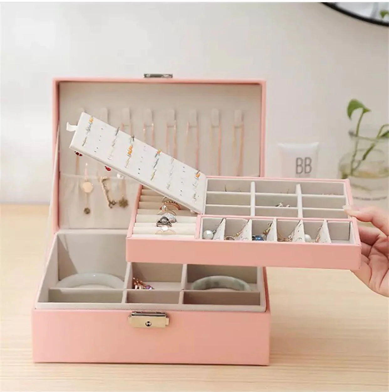 Travel Jewelry Box Jewelry Organizer Earrings Display Portable Jewelry Case Boxes Button PU Leather Storage Jewelers