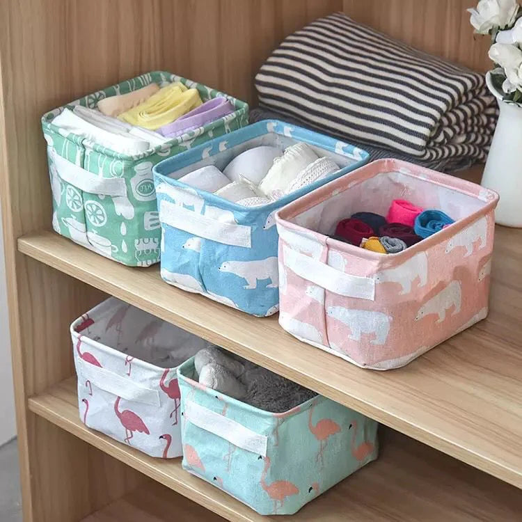 Cube Folding Fabric Storage Basket Desktop Organizers Makeup Storage Boxes Mini Home Office Organizers for Sundries Organizer