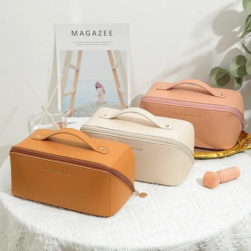 Makeup Toiletries Organizer Pu Material Large Capacity Makeup Bag Waterproof Simple Women's Cosmetic Travel Portable Bag