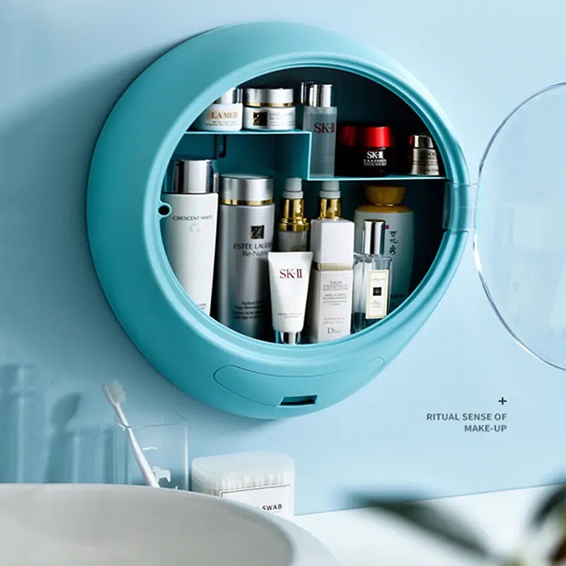 Wall-mounted Makeup Organizer Punch-free Large Capacity Jewelry Cosmetic Storage Box Women Skin Care Beauty Rack