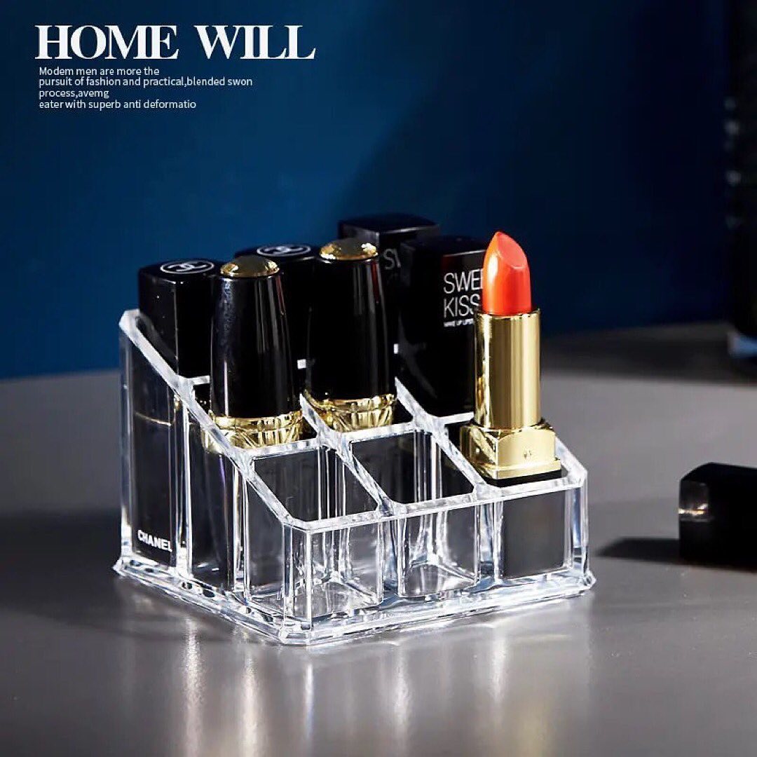 9 Grid Acrylic Lipstick Organizer Case Transparent Lipstick Display Stand Makeup Cosmetic Storage Box