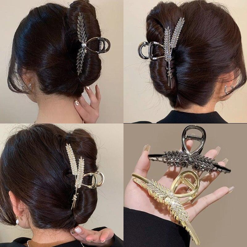 Wheat Straw Hair Clip Elegant Golden Computer Spoon Headwear Shark Clip Hair Accessories Women Artistic Retro Style